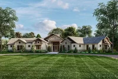 Craftsman House Plan Under 3300 Square Feet with 2 Master Suites and Angled 3-Car Garage
