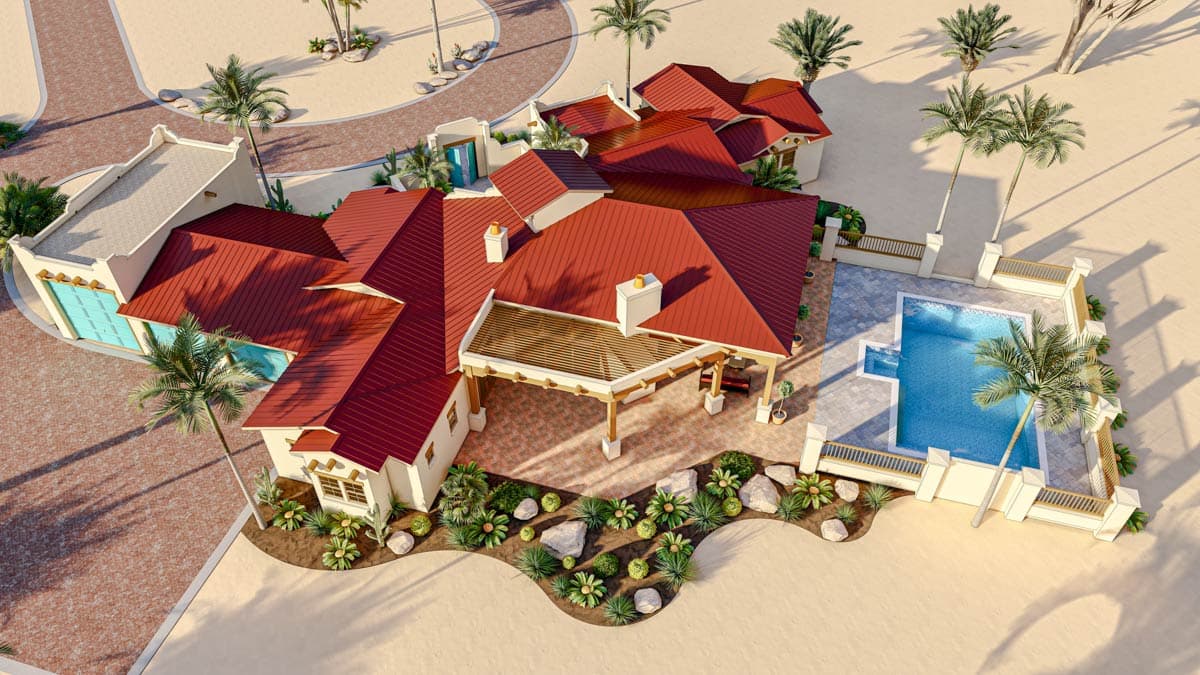 Plan 54032LK: 3-Bed Southwest House Plan with Angled Car Garage - 2945 Sq Ft - Image #10 - Adobe , Southwest, Spanish