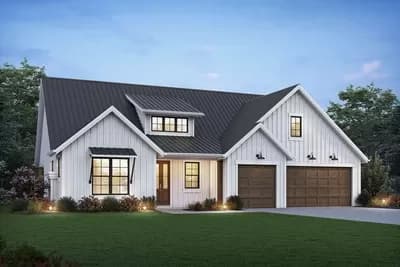 2100 Square Foot New American House Plan with Staggered 3-Car Garage