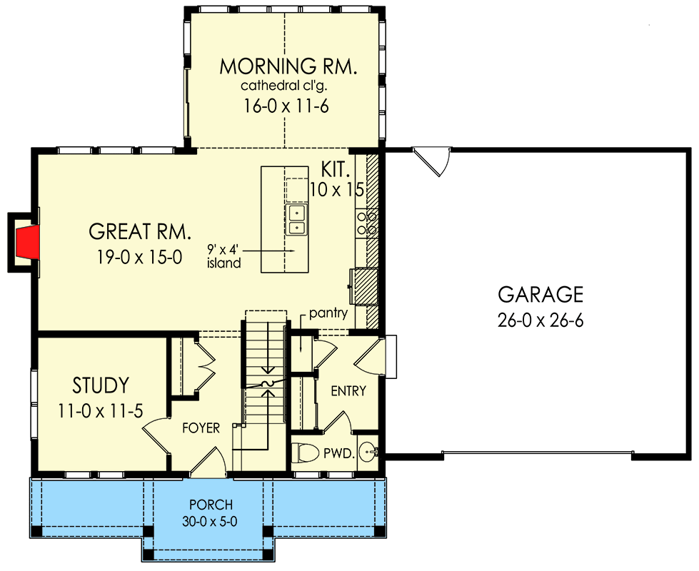 Plan 790136GLV: Exclusive Country Home Plan Under 2400 Square Feet with Side-Facing Garage - Floor Plan - Main Level - Country, Craftsman, Traditional