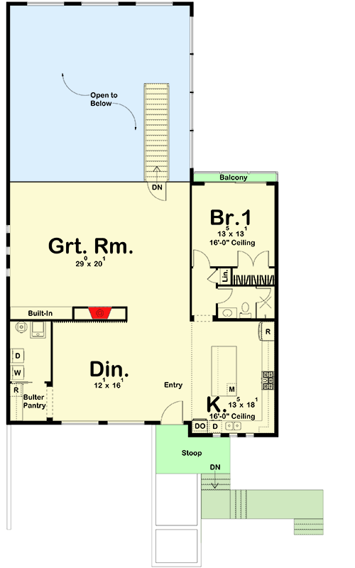 Plan 623196DJ: Modern Garage Apartment with Car Showroom - Floor Plan - Main Level - Carriage, Mid Century Modern, Modern