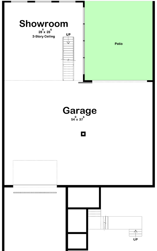 Plan 623196DJ: Modern Garage Apartment with Car Showroom - Floor Plan - Lower Level - Carriage, Mid Century Modern, Modern