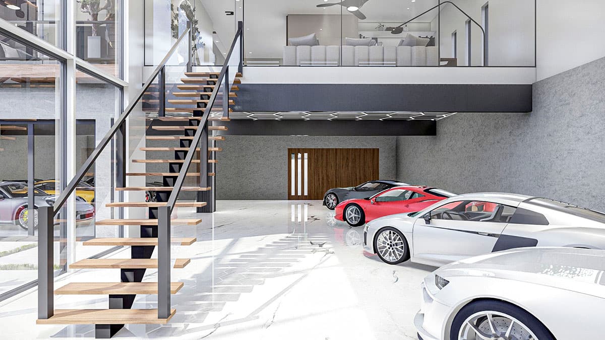 Plan 623196DJ: Modern Garage Apartment with Car Showroom - Image #15 - Carriage, Mid Century Modern, Modern