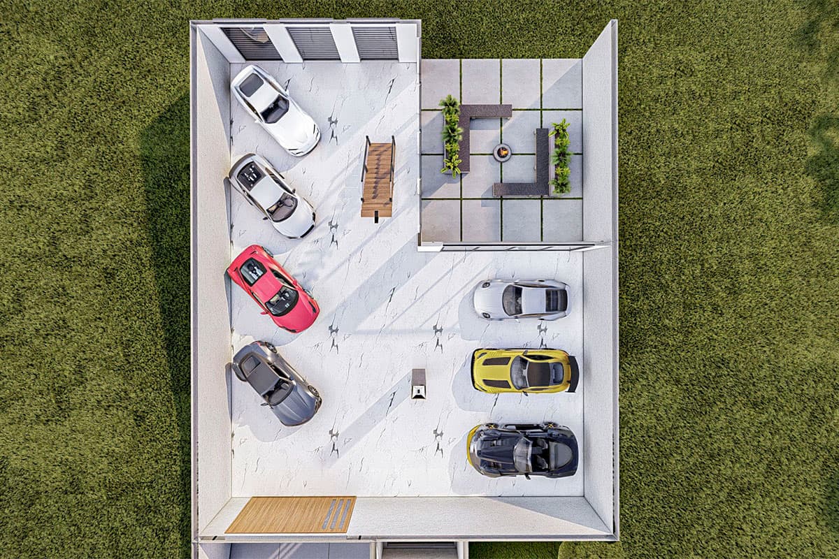 Plan 623196DJ: Modern Garage Apartment with Car Showroom - Image #17 - Carriage, Mid Century Modern, Modern