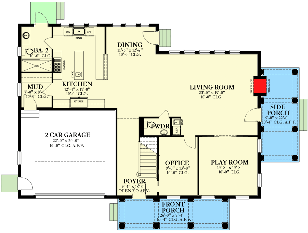 Plan 82289KA: Transitional Southern House Plan with Stacked Front Porches - Floor Plan - Main Level - Country, Southern, Transitional