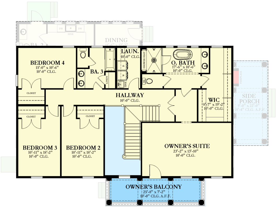 Plan 82289KA: Transitional Southern House Plan with Stacked Front Porches - Floor Plan - 2nd Floor - Country, Southern, Transitional