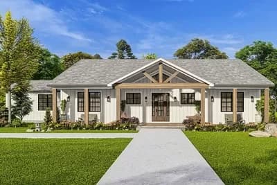 Rustic One-Story Country Craftsman Home Plan Under 2300 Square Feet with 2-Car Garage