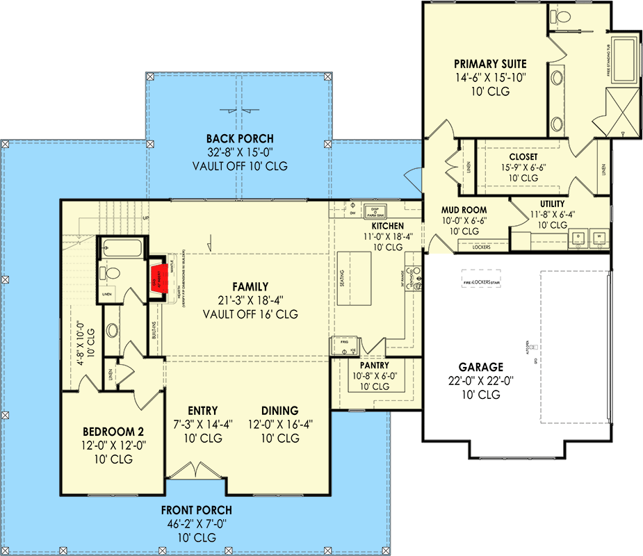 Plan 818042JSS: 4-Bed Modern Farmhouse Plan with Wraparound Porch - 2755 Sq Ft - Floor Plan - Main Level - Farmhouse, Modern Farmhouse, New American, Southern, Traditional