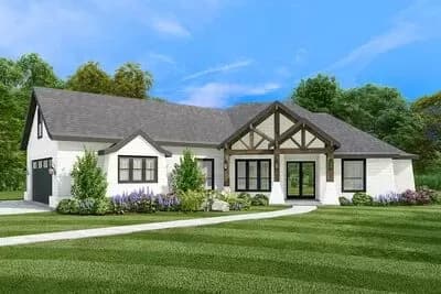 3-Bed One-Story Craftsman Home Plan Under 2500 Square Feet with Angled 2-Car Garage
