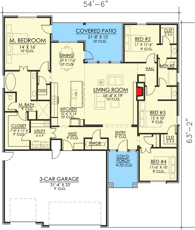 Plan 421503CHD: One-Story New American House Plan Under 2200 Square Feet with Split Bed Layout  - Floor Plan - Main Level - Country, Craftsman, New American, Northwest, Ranch, Traditional