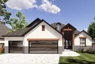 One-Story New American House Plan Under 2200 Square Feet with Split Bed Layout 