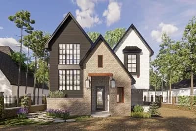 Transitional Tudor House Plan Under 2900 Square Feet and Under 32-Feet Wide