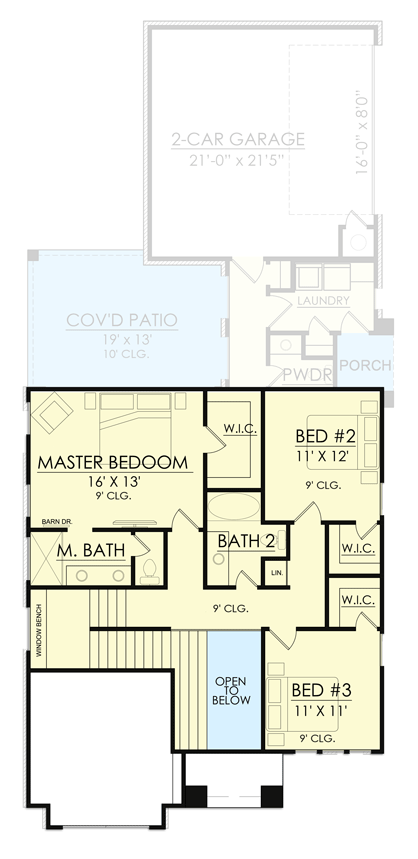 Plan 421507CHD: 2200 Square Foot Transitional House Plan with Raised Study - Floor Plan - 2nd Floor - European, Southern, Transitional