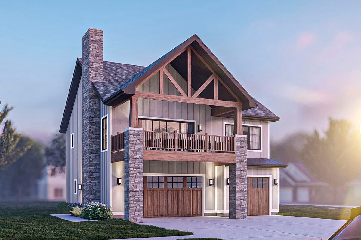 Plan 623198DJ: 3-Car 2-Bed Garage Apartment Plan with Mixed Material Exterior - Image #7 - Carriage, Craftsman, New American, Rustic