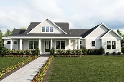 Modern Farmhouse with Deep Front Porch with Broad Gabled Dormer Above - 2441 Sq Ft