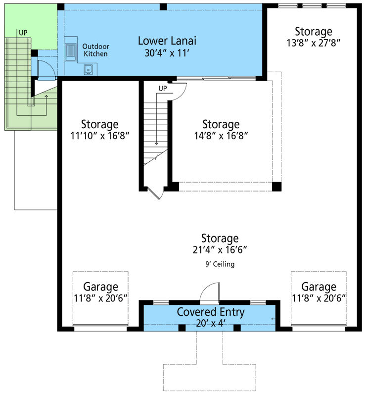 Plan 33256ZR: Coastal Contemporary House Plan Under 2500 Square Feet with Drive-Under Garage - Floor Plan - Lower Level - Beach, Coastal, Coastal Contemporary, Contemporary, Low Country, Southern, Vacation