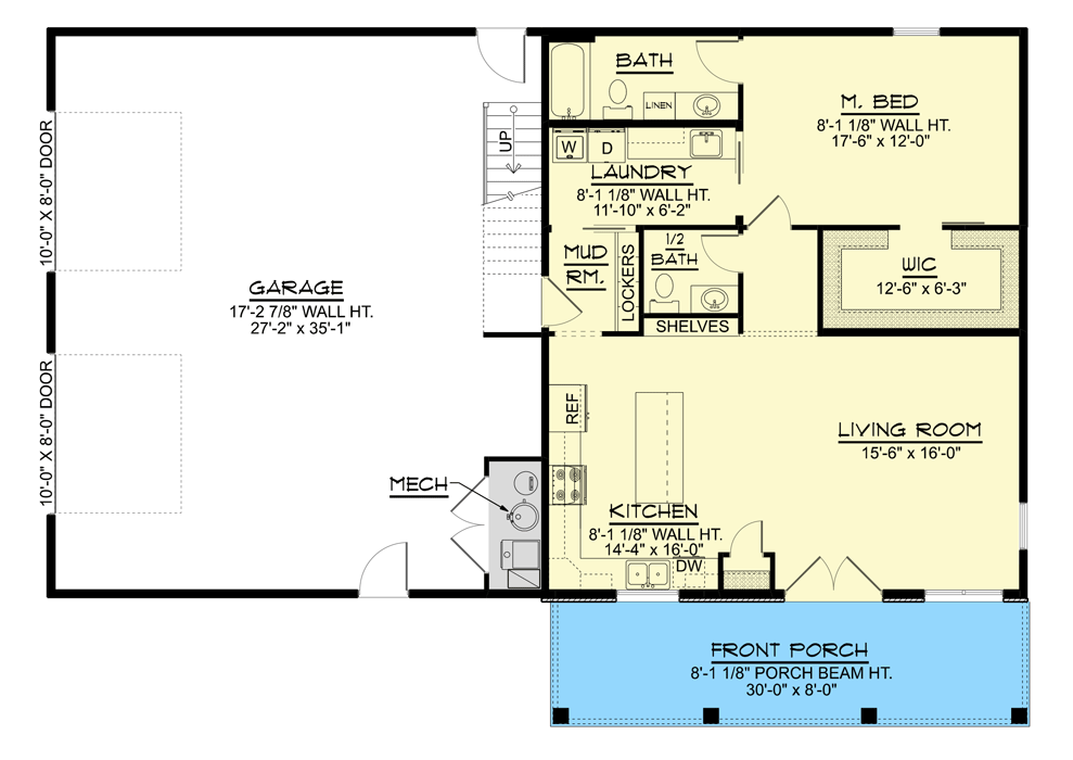 Plan 135222GRA: 3-Bed Barndominium with Main Level Master and 1126 Square Foot Garage - Floor Plan - Main Level - Barndominium, Country, Farmhouse, Rustic, Traditional