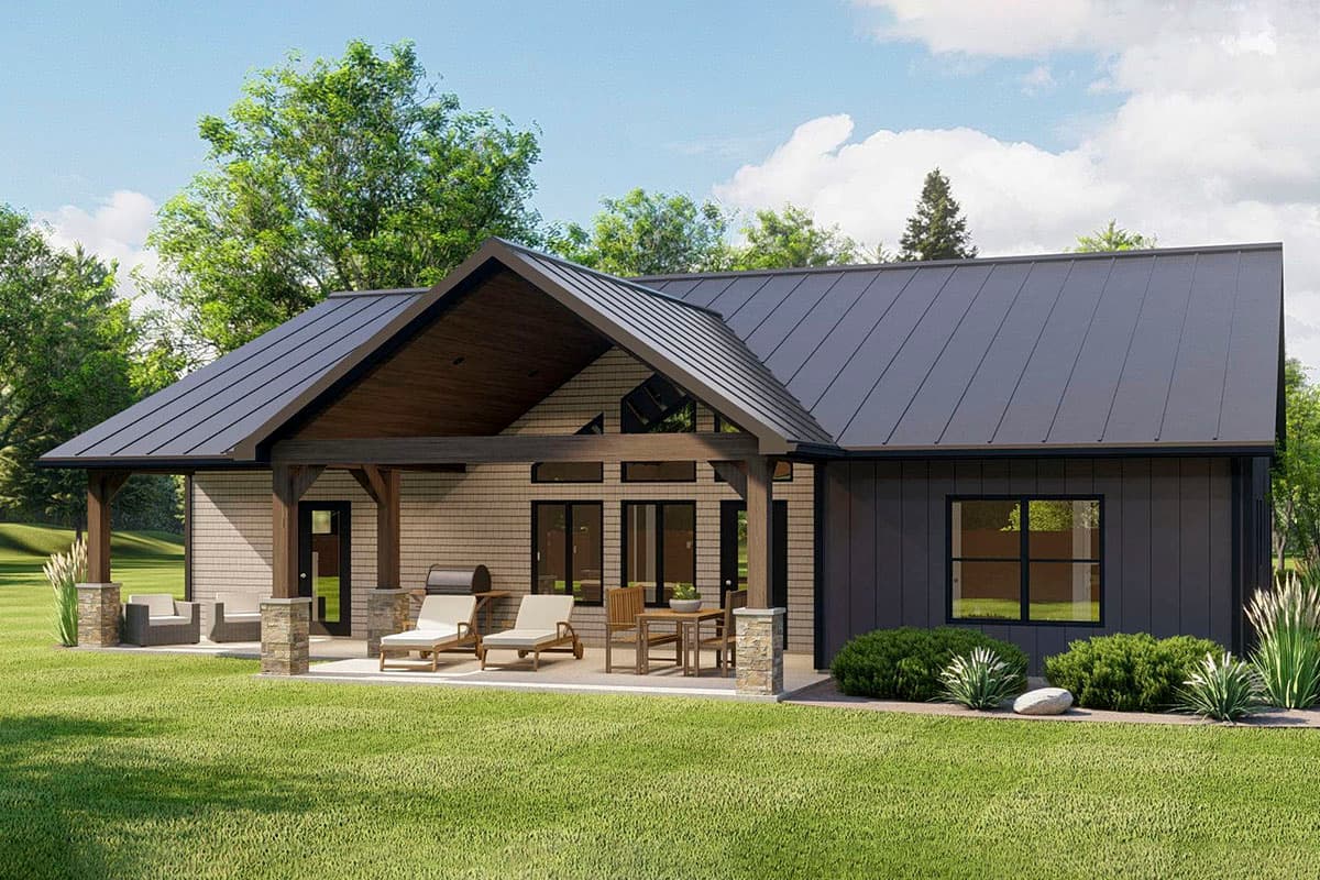 Plan 135223GRA: One-Story Rustic Craftsman House Plan Under 1700 Square Feet with Vaulted Great Room - Image #4 - Barndominium, Country, Craftsman, Mountain, Ranch, Rustic