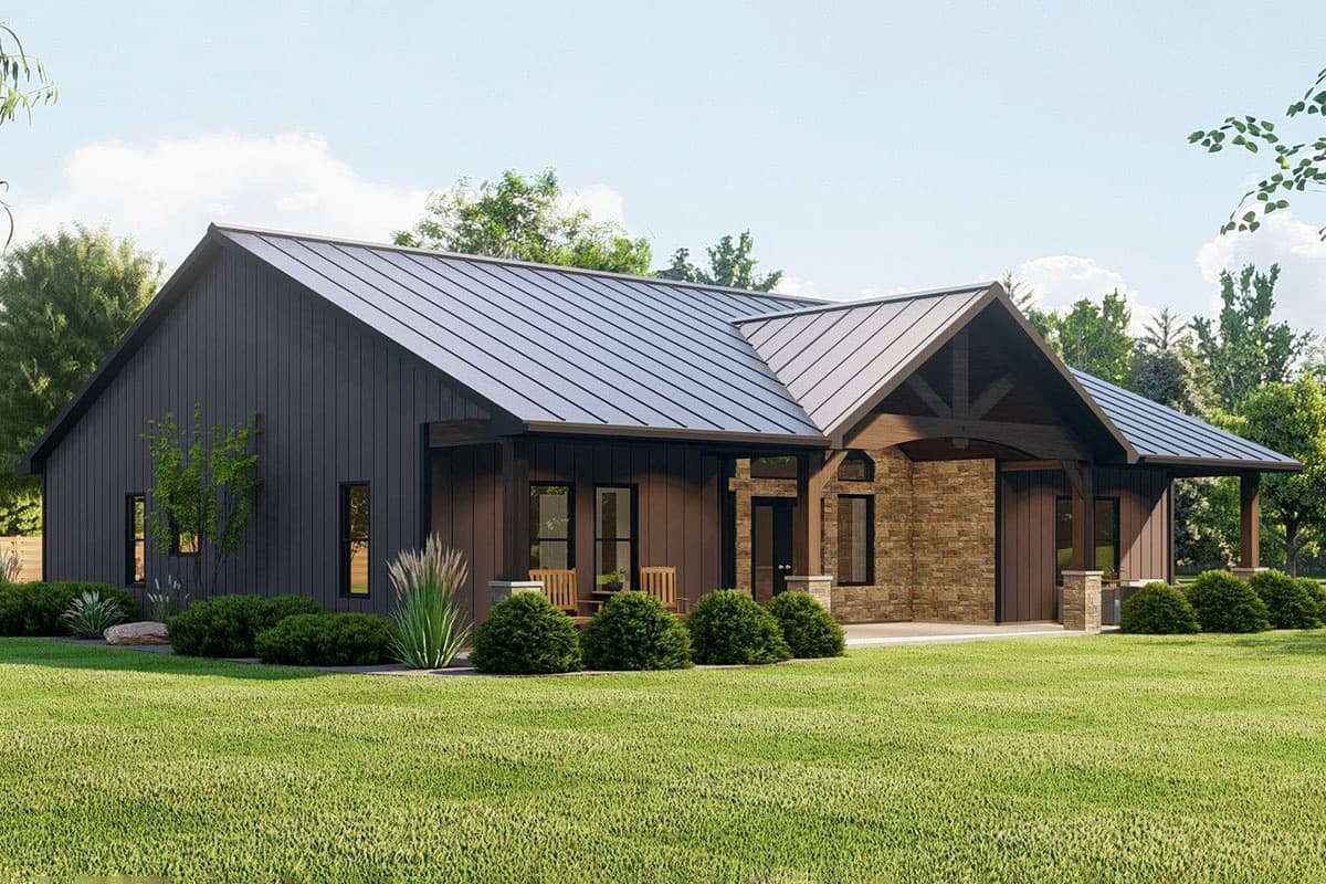 Plan 135223GRA: One-Story Rustic Craftsman House Plan Under 1700 Square Feet with Vaulted Great Room - Image #5 - Barndominium, Country, Craftsman, Mountain, Ranch, Rustic