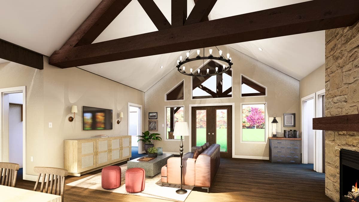 Plan 135223GRA: One-Story Rustic Craftsman House Plan Under 1700 Square Feet with Vaulted Great Room - Image #8 - Barndominium, Country, Craftsman, Mountain, Ranch, Rustic