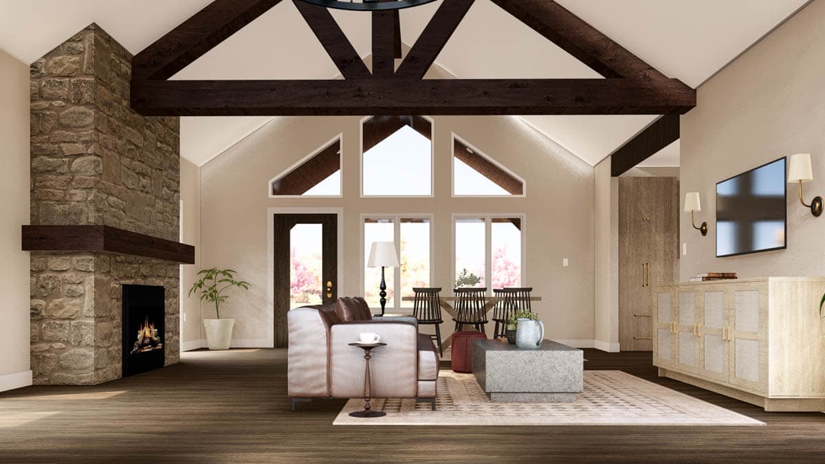 Plan 135223GRA: One-Story Rustic Craftsman House Plan Under 1700 Square Feet with Vaulted Great Room - Image #9 - Barndominium, Country, Craftsman, Mountain, Ranch, Rustic