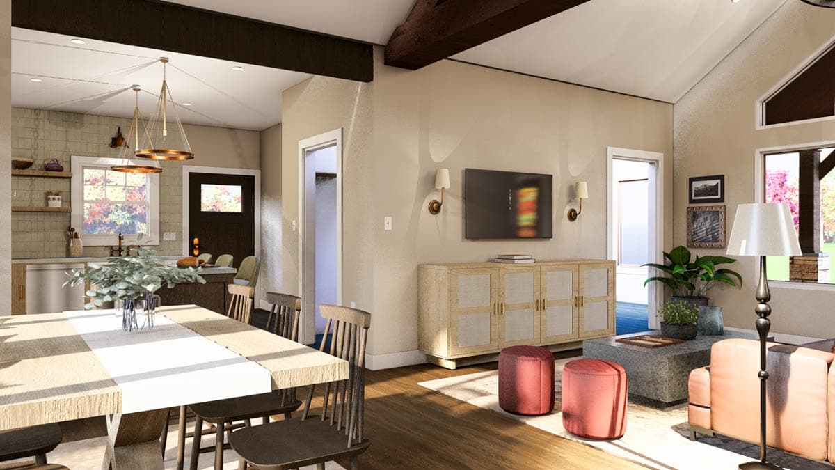 Plan 135223GRA: One-Story Rustic Craftsman House Plan Under 1700 Square Feet with Vaulted Great Room - Image #11 - Barndominium, Country, Craftsman, Mountain, Ranch, Rustic