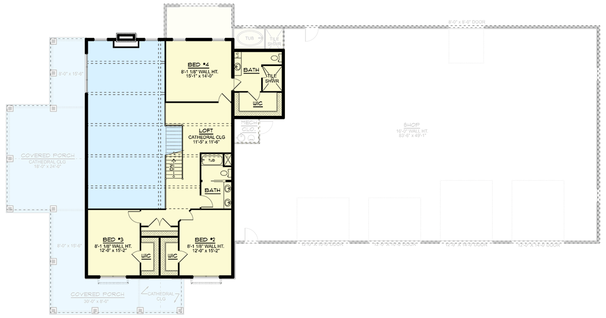 Plan 135224GRA: 4-Bed Barndominium House Plan with Massive 4000 Square Foot Shop - Floor Plan - 2nd Floor - Barndominium, Country, Rustic, Traditional
