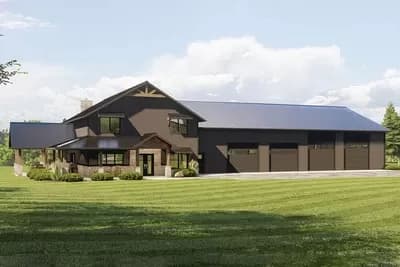 4-Bed Barndominium House Plan with Massive 4000 Square Foot Shop
