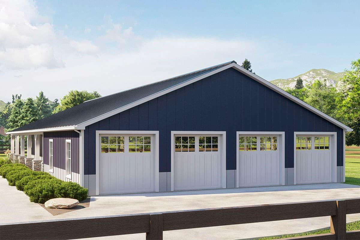 Plan 135225GRA: 1800 Square Foot 3 Bed Barndominium with Oversized 4-Car Side-Entry Garage - Image #6 - Country, Ranch, Rustic, Traditional