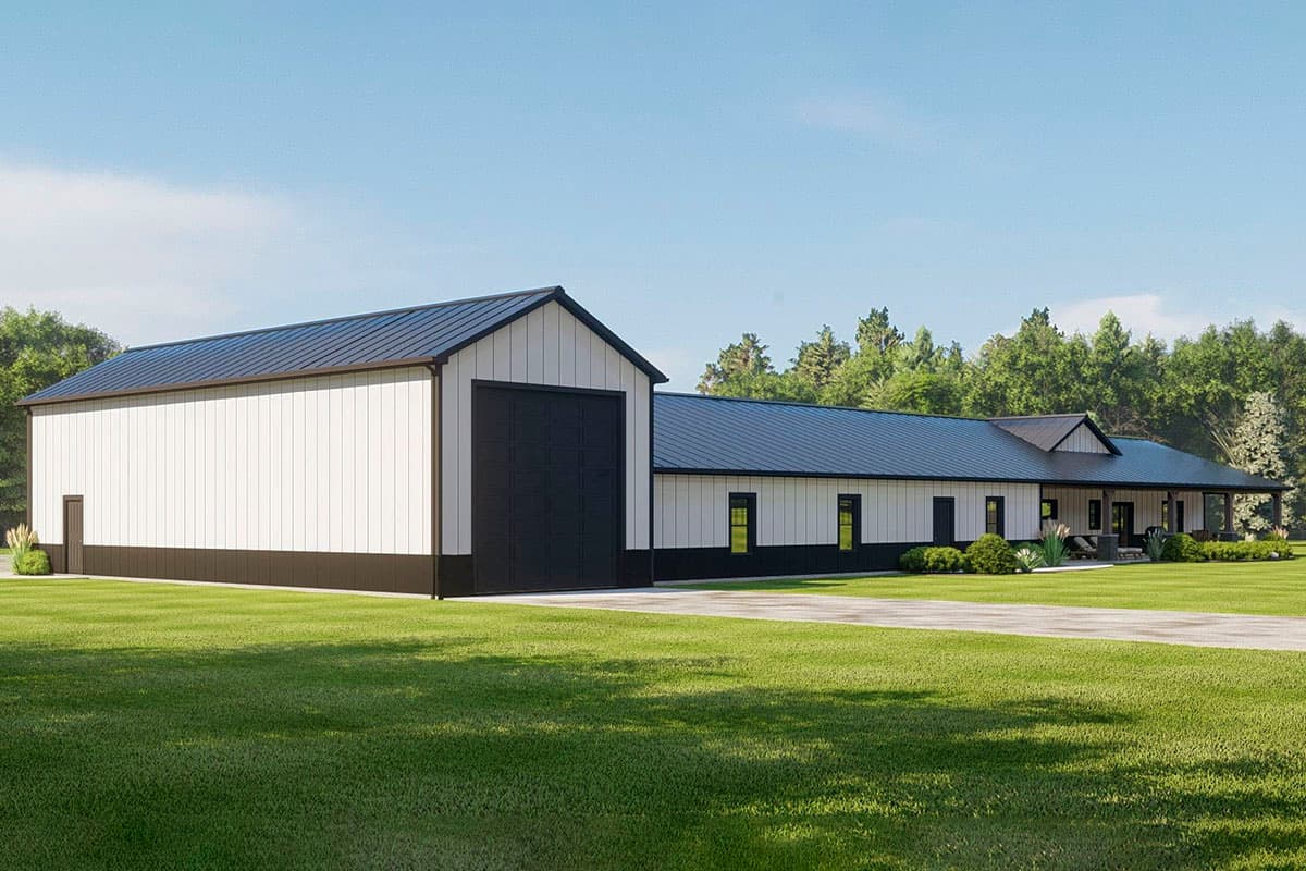 Plan 135226GRA: One-Story Barndominium with Large Office and Large Garage with Drive-Through RV Bay - 3198 Sq Ft - Image #5 - Barndominium, Country, Rustic, Traditional