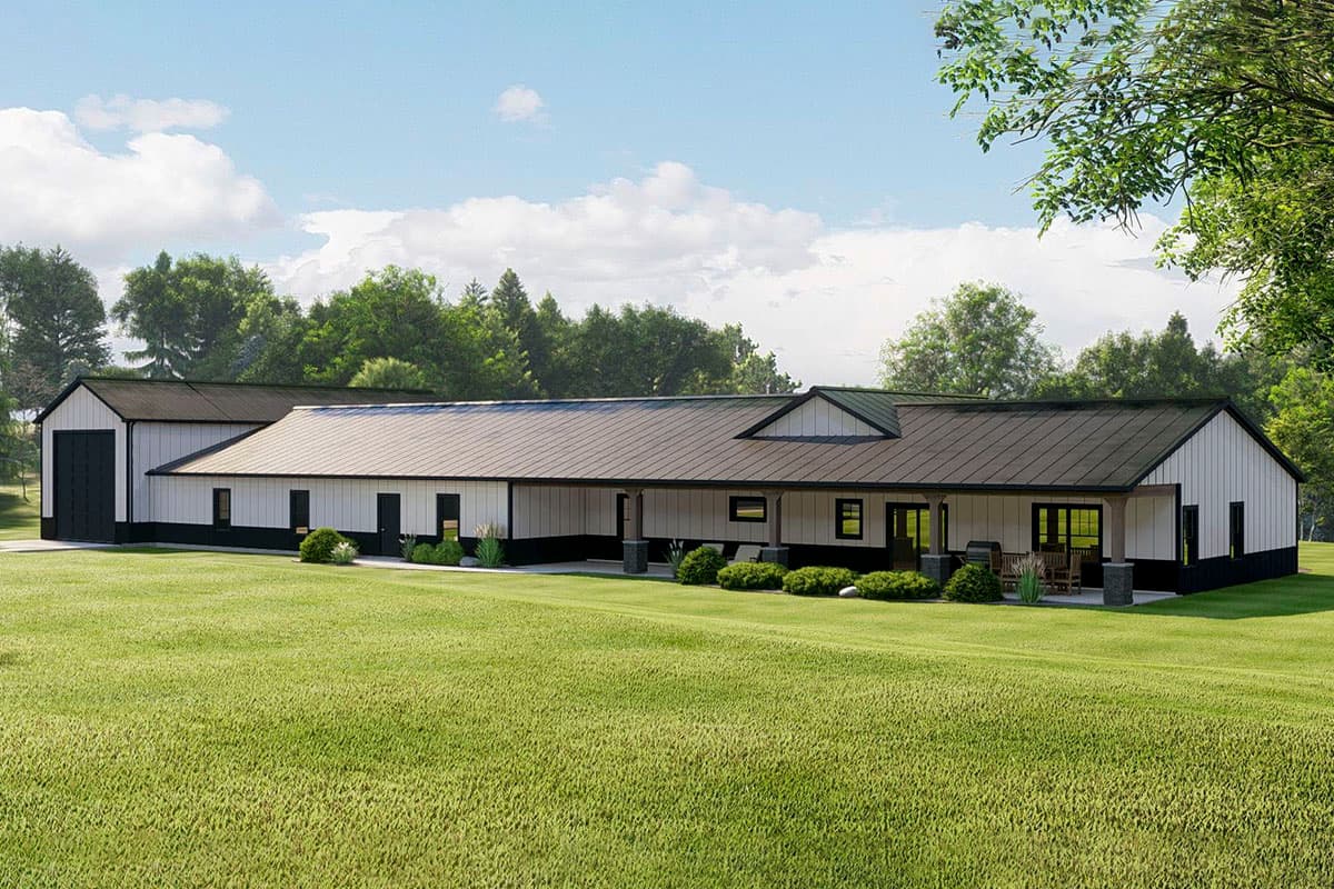 Plan 135226GRA: One-Story Barndominium with Large Office and Large Garage with Drive-Through RV Bay - 3198 Sq Ft - Image #6 - Barndominium, Country, Rustic, Traditional