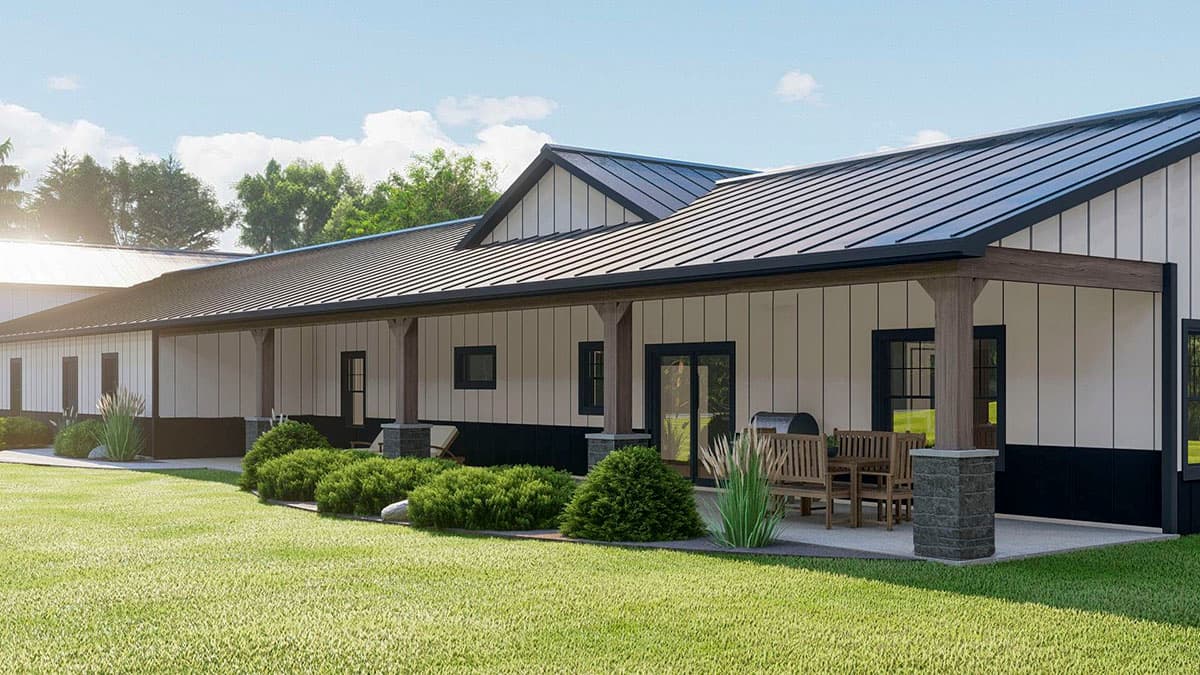 Plan 135226GRA: One-Story Barndominium with Large Office and Large Garage with Drive-Through RV Bay - 3198 Sq Ft - Image #4 - Barndominium, Country, Rustic, Traditional