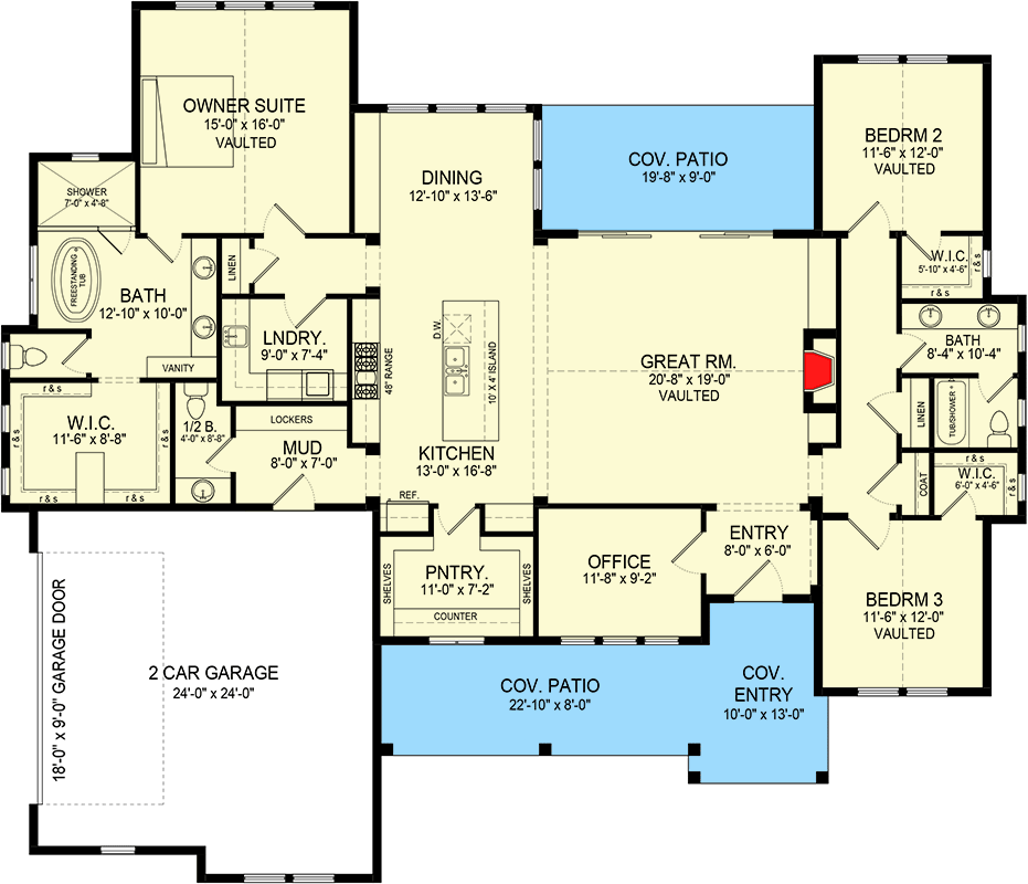 Plan 493007GNT: One-Story Modern Farmhouse Plan Under 2500 Sq Ft - Floor Plan - Main Level - Country, Modern Farmhouse, New American, Ranch, Traditional