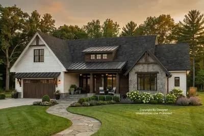 One-Level Modern Farmhouse Plan Under 2300 Square Feet with Home Office