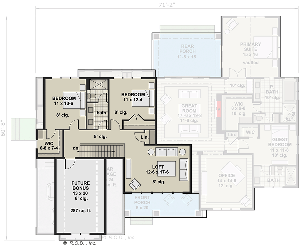 Plan 14745RK: 4-Bed Contemporary Farmhouse Plan Under 3300 Square Feet with Bonus Expansion - Floor Plan - 2nd Floor - Country, Craftsman, Modern Farmhouse, New American, Rustic