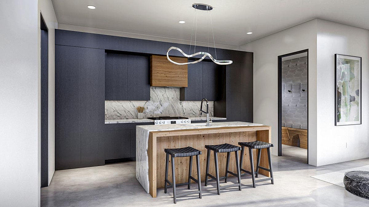 Plan 623202DJ: Mid-Century Modern Pool House with 2-Sided Fireplace - Image #5 - Contemporary, Mid Century Modern, Modern