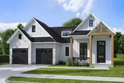 3-Bed New American Cottage Under 2200 Square Feet with Staggered 2-Car Garage
