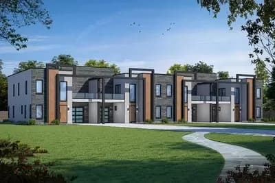 2-Story Modern Fourplex House Plan with 4-Bed Units Under 2500 Square Feet