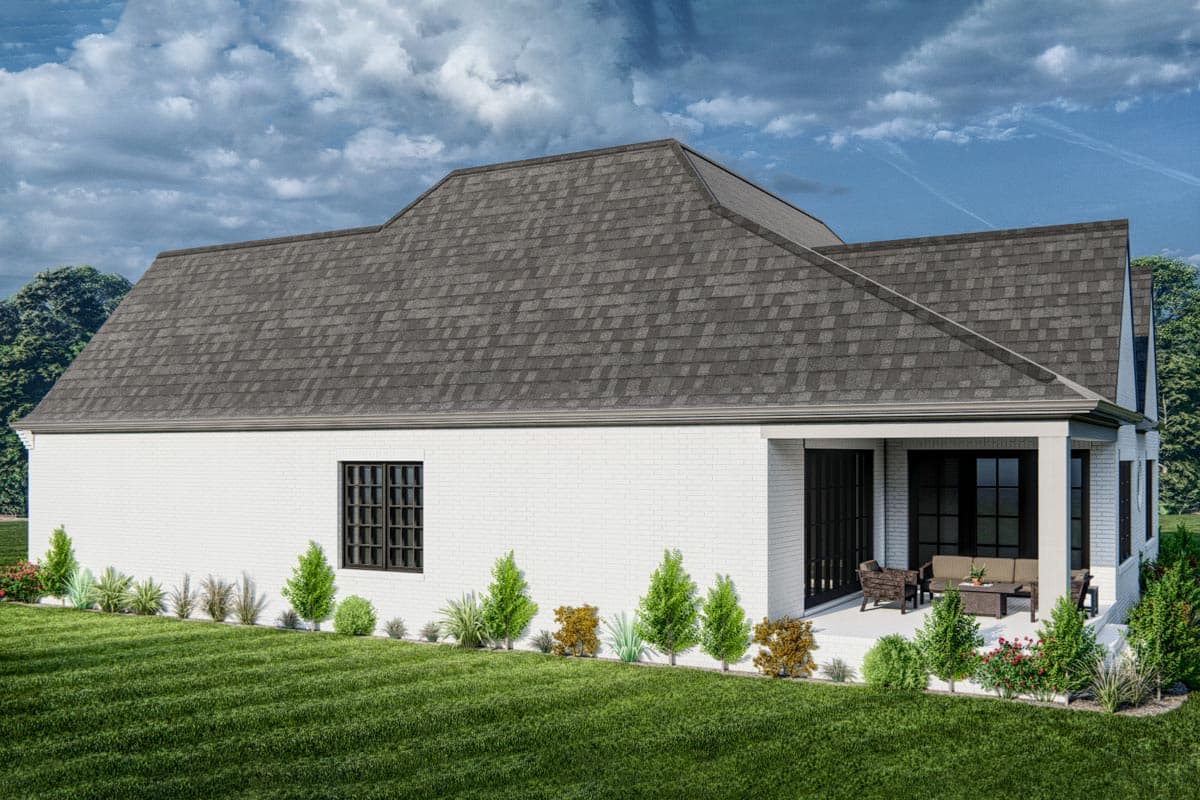Plan 93149EL: One-Level Transitional Tudor House Plan with Bonus Room and Covered Veranda - Image #4 - European, Transitional, Tudor