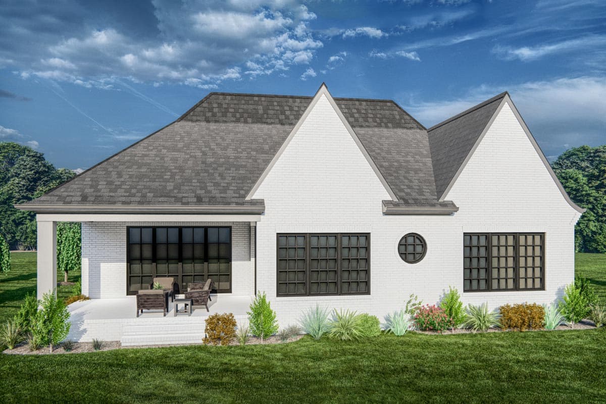 Plan 93149EL: One-Level Transitional Tudor House Plan with Bonus Room and Covered Veranda - Image #5 - European, Transitional, Tudor
