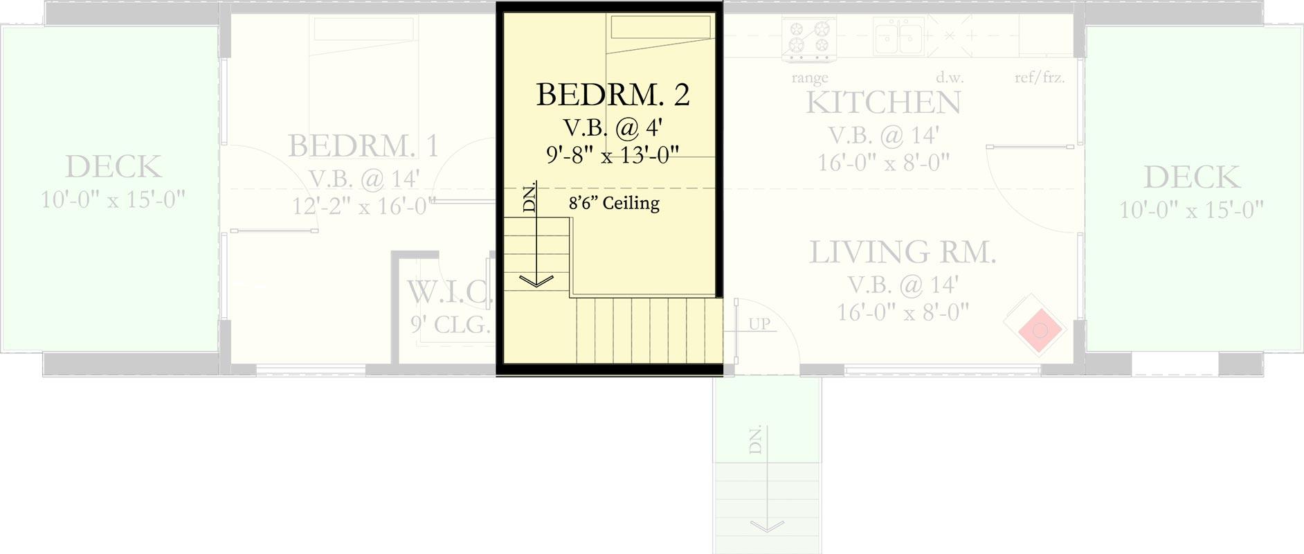 Plan 490108NAH: Scandinavian-Style 800 Square Foot 2 Bedroom House Plan - Floor Plan - 2nd Floor - Contemporary, Modern, Scandinavian, Vacation