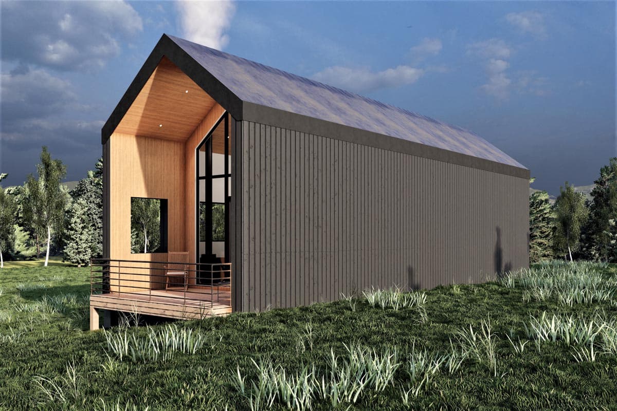 Plan 490108NAH: Scandinavian-Style 800 Square Foot 2 Bedroom House Plan - Image #4 - Contemporary, Modern, Scandinavian, Vacation