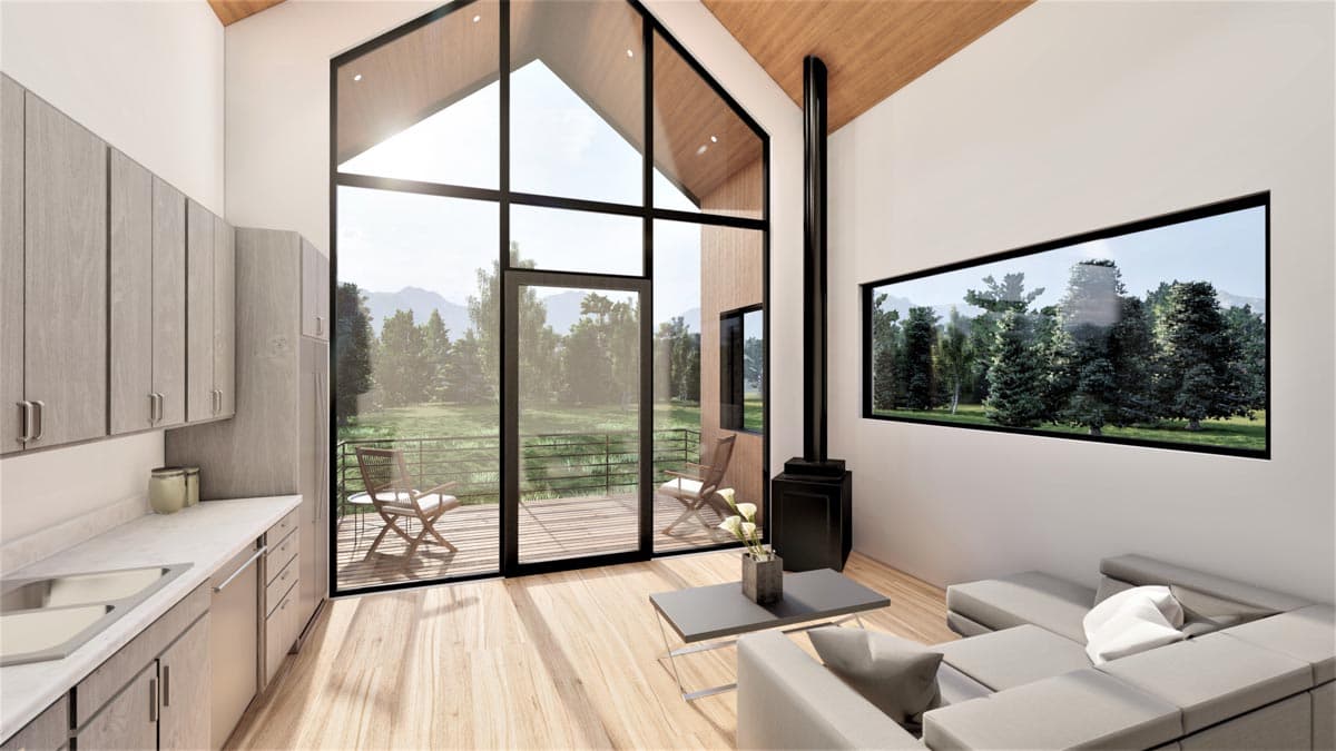 Plan 490108NAH: Scandinavian-Style 800 Square Foot 2 Bedroom House Plan - Image #5 - Contemporary, Modern, Scandinavian, Vacation