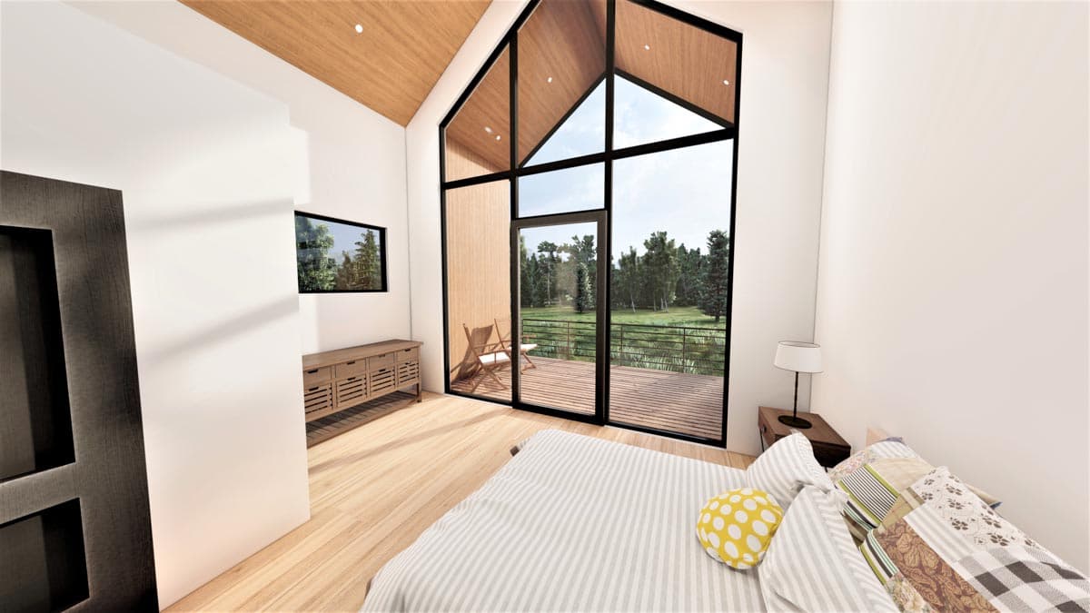 Plan 490108NAH: Scandinavian-Style 800 Square Foot 2 Bedroom House Plan - Image #6 - Contemporary, Modern, Scandinavian, Vacation