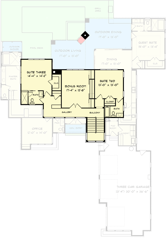 Plan 93154EL: Transitional 2-Story Home Plan with Pool Concept and Outdoor Shower in Master Bath - Floor Plan - 2nd Floor - Craftsman, Northwest, Prairie, Transitional