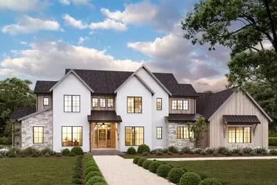 2-Story Transitional House Plan with Main Floor Master Bedroom and 3-Car Garage