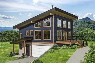 3-Bed Lake Home Plan Under 1600 Square Feet with Drive-Under Garage