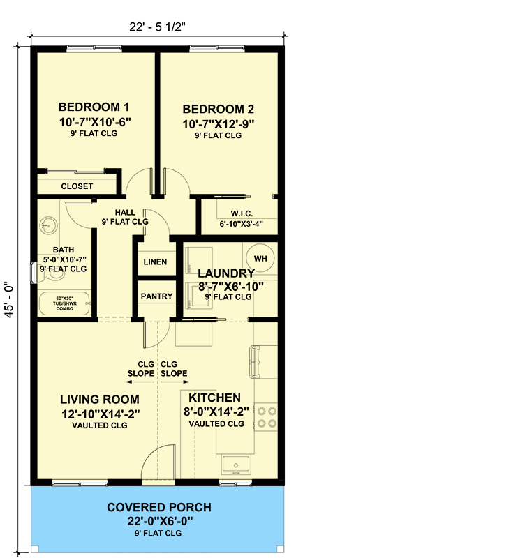 Plan 420084WNT: 2-Bed ADU-Friendly Cottage Under 900 Square Feet - Floor Plan - Main Level - Cottage, Country, Ranch, Traditional