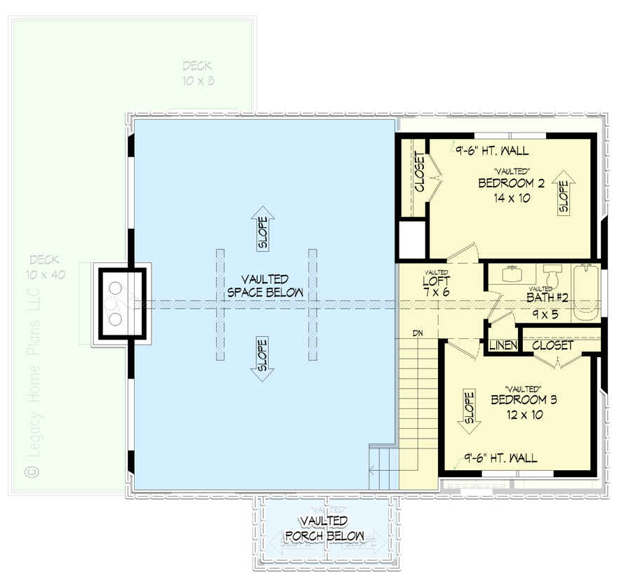 Plan 680093VR: 2-Story Lake House Plan Under 1800 Square Feet for a Side-Sloping Lot - Floor Plan - 2nd Floor - Country, Mountain, New American, Rustic, Traditional, Vacation