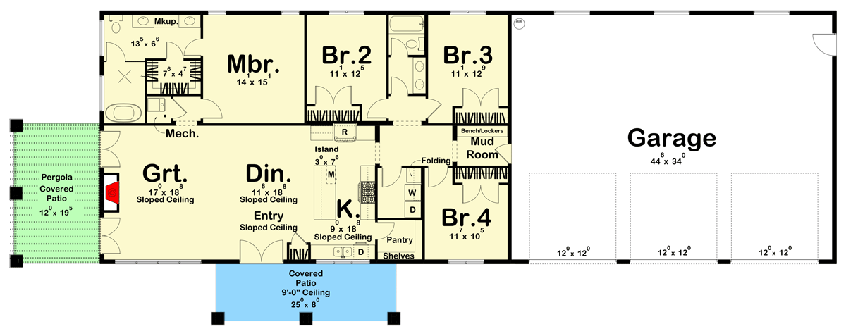 Plan 623203DJ: Modern-Style Barndominium House Plan Under 2000 Square Feet - Floor Plan - Main Level - Barndominium, Farmhouse, Modern, Modern Farmhouse